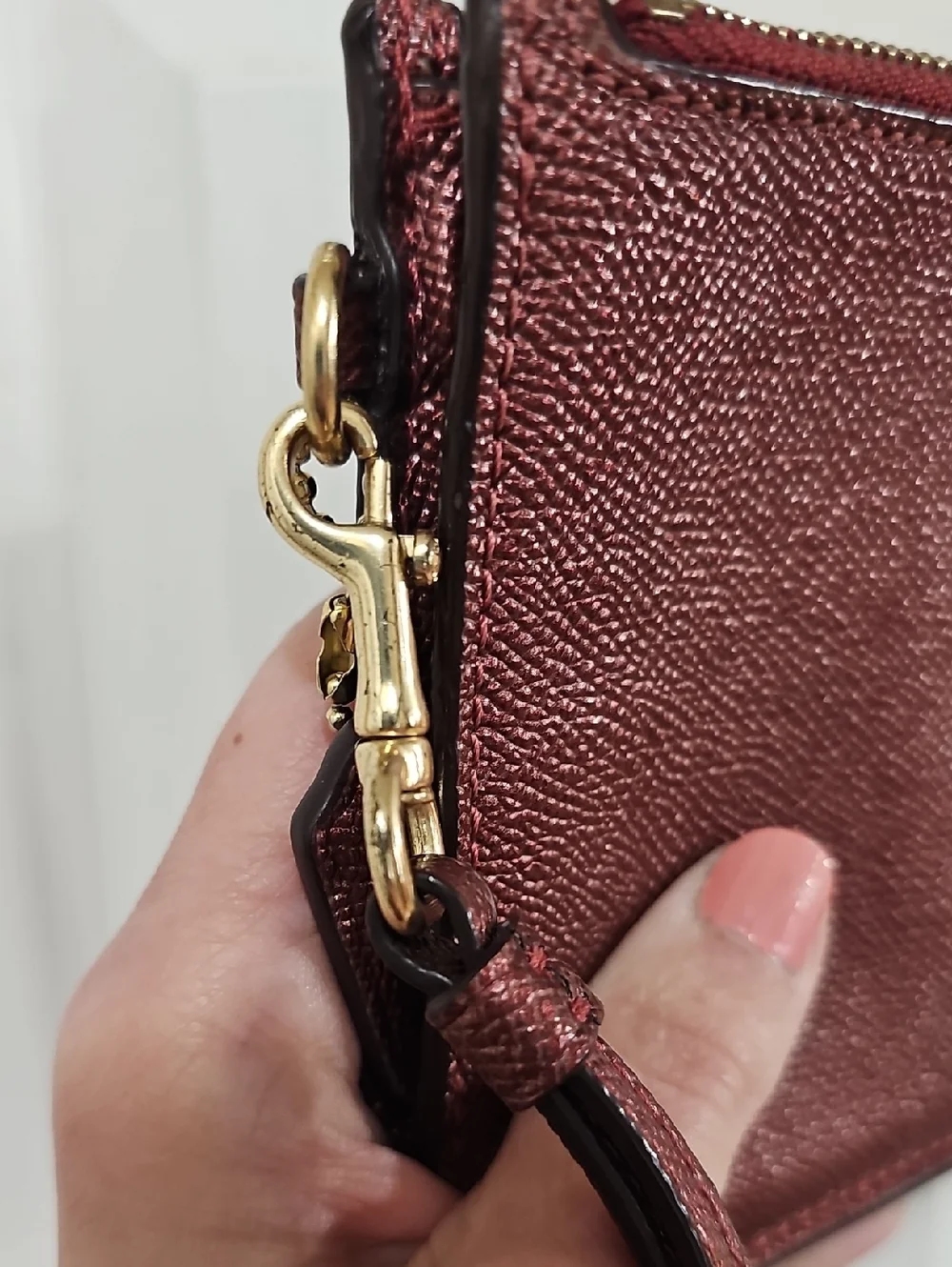 Coach Dark Red Metallic Large Wristlet